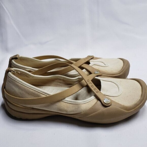 Crocs Slip On Celeste Tan Cream Canvas Size 10 Women's - Picture 4 of 13